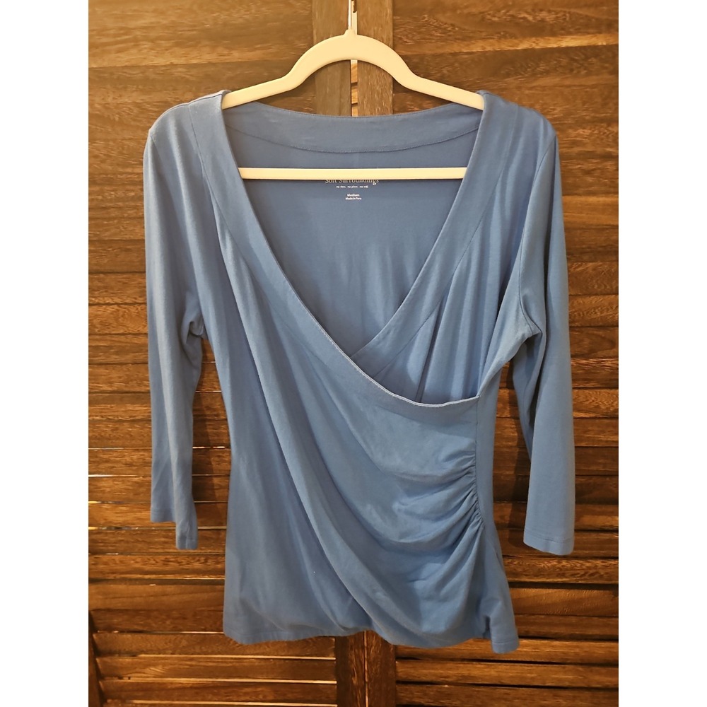 Soft Surroundings Blue Alyssa Knit Top Medium Polished Preppy Lagenlook #881